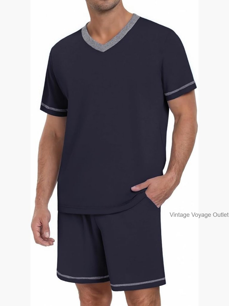 Men's Pajama Set Short Sleeve & Shorts With Pockets Lightweight Lounge Set